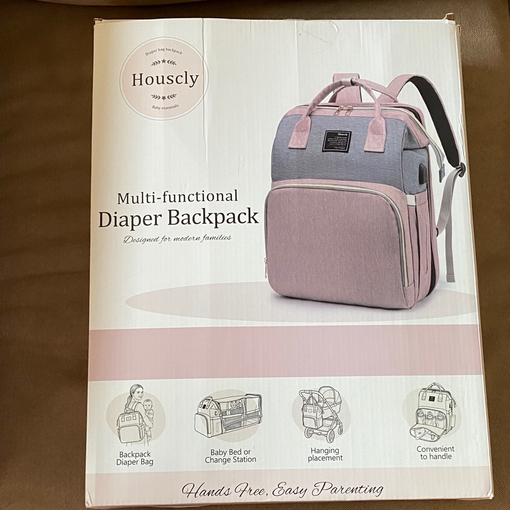Pink and Gray Multi-Functional diaper bag